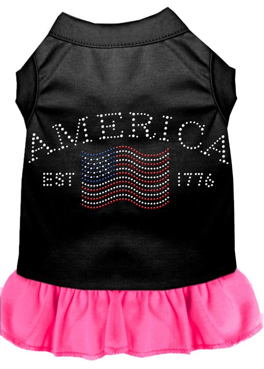 Classic America Rhinestone Dress Black with Bright Pink XL